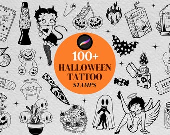 Halloween Tattoo Stamps for Procreate, Halloween Tattoo