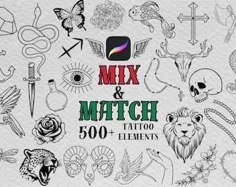 500+ Custom Tattoo Creator Kit for Procreate, Tattoo toolkit, Tattoo brushes for procreate, Best Procreate brushes, Tattoo Procreate bundles