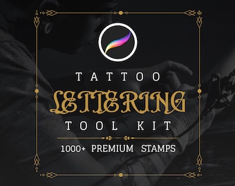 1000+ procreate tattoo lettering stamps commercial use, procreate lettering grids, gothic procreate font, blackletter brush for procreate