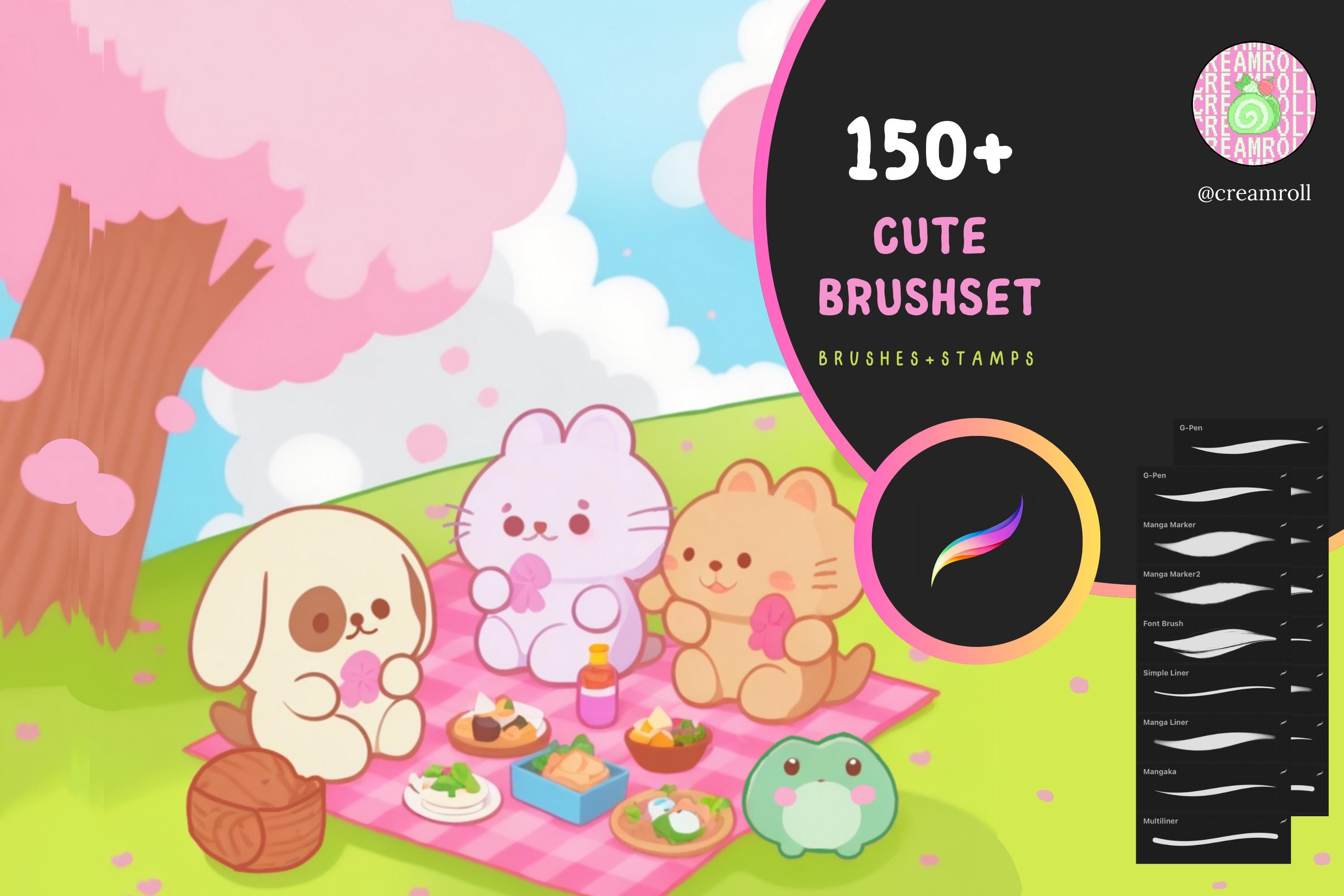150+ Pinceles y Sellos Kawaii para Procreate — Animales Tiernos, Comida, Patrones y Texturas