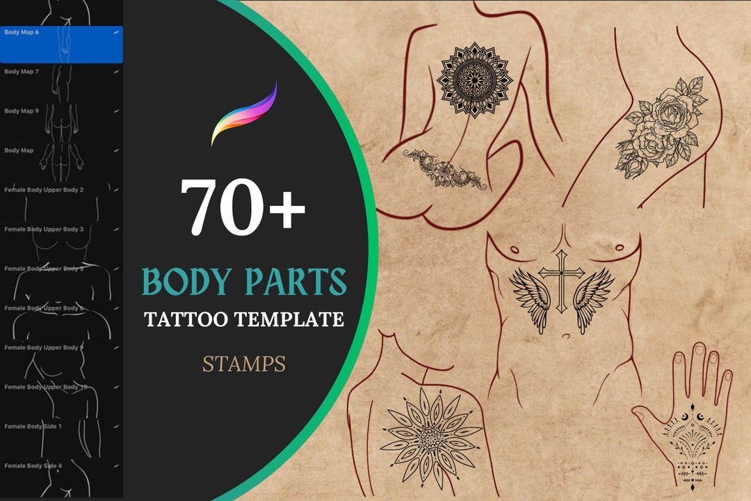 70+ Tattoo Body Part Stamp for Procreate, Tattoo Body Part Outline