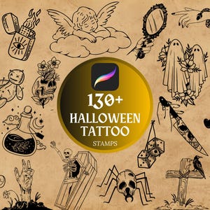 130+ witchy stamp procreate, gothic Tattoo Designs Procreate Stamps, halloween Tattoos, Horror Tattoo, Spooky Tattoo, mystical tattoo stamp