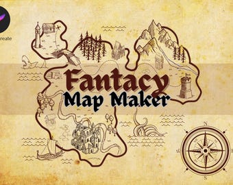 Criador de mapas de fantasia para Procreate, mapa em estilo medieval, carimbos de mapas vintage, pincéis de mapas de D&D para Procreate, carimbos de mapas de Dungeons & Dragons