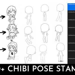 150+ Procreate Chibi Stamp Brushes, Chibi Body Guides, Chibi Eye Stamps ...
