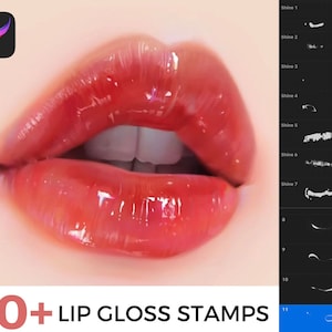 50+ lip gloss stamps for procreate, procreate lip glossy effect brush, lips shine effect for procreate, lips highlight stamps for procreate
