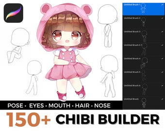 150+ Procreate Chibi Stamp Brushes, Chibi Body Guides, Chibi Eye Stamps, Procreate Brushes Anime, Comic Manga, Procreate chibi pose, kawaii