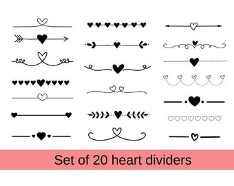 Herz-Teiler-Bundle, Herz-Textteiler, Herz-dekorative Bordüre, Herz-dekorative Elemente, Herz-Ornament-Elemente, handgezeichnetes Herz png