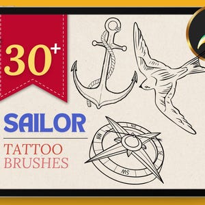 Sailor tattoo procreate stamps, sailor tattoo brushes for procreate, nautical tattoo stencil, compass tattoo stamp, anchor tattoo procraete