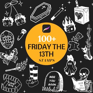 Friday the 13th brushes procreate, halloween Tattoo designs Stamps, Spooky Tattoo Procreate, Horror Tattoo Procreate, Jason Voorhees hockey