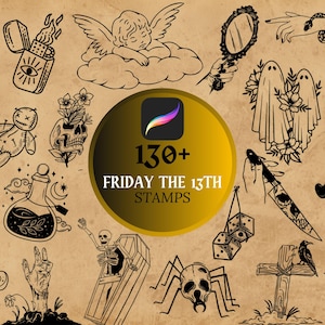 Freitag der 13. Tattoo procreate, Gothic Tattoo Designs Briefmarken, Horror Tattoo, Spooky Tattoo Pinsel, Pechvogel Tattoo, Pech Tattoo