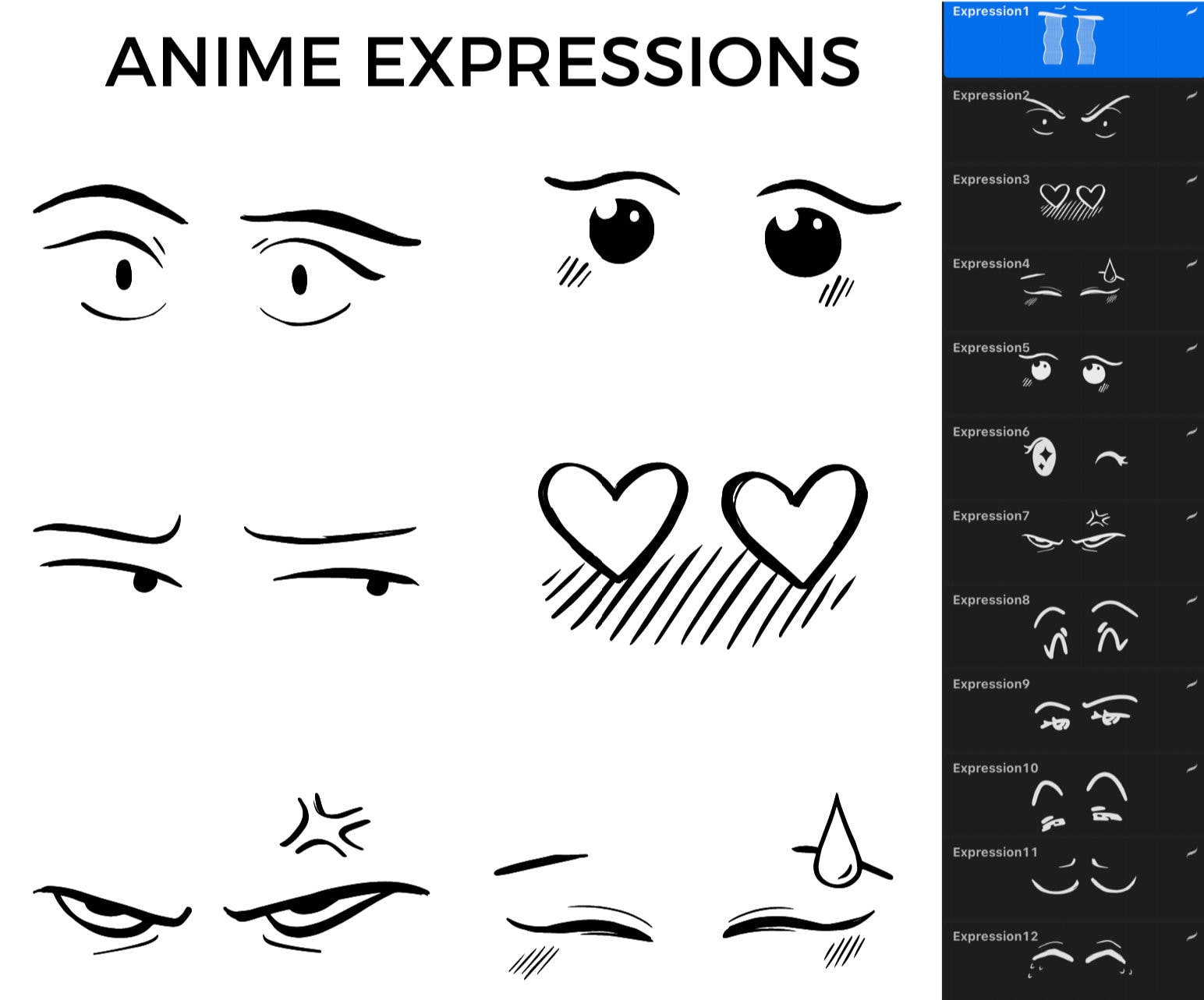 150 Anime Eyes Stamp for Procreate, Procreate Anine Eyes Brush, Manga