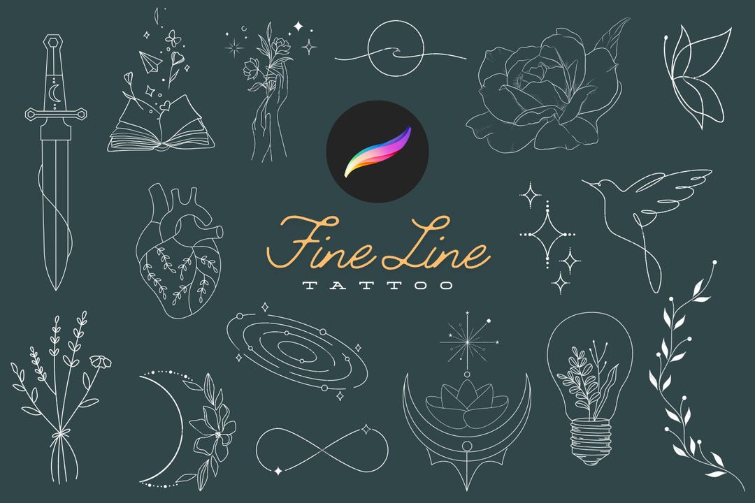 200+ Fine Line Stamp Brush Procreate, Fine Line Floral Tattoo Design ...