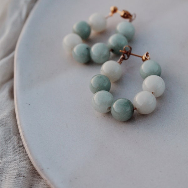 Amazonite Beaded Hoop Earrings - Boho Beaded Earrings - Amazonite Jewelry - Soft Feminine Beaded Jewelry - Blue Amazonite