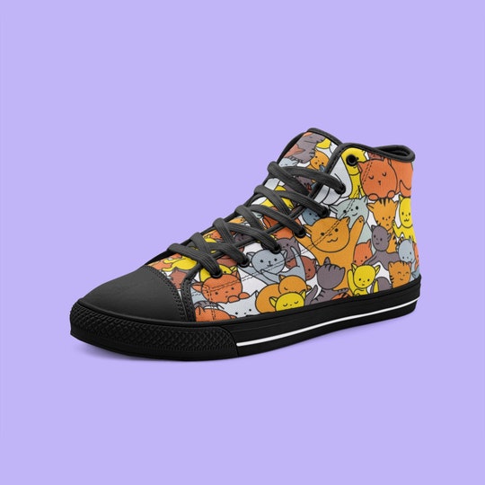 Disover Sneakers, crazy cats hanging out canvas high top sneakers