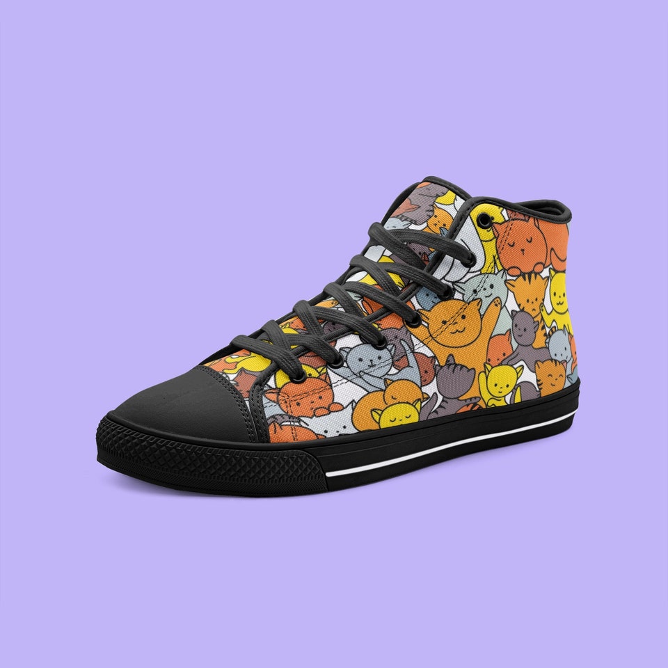 Discover Sneakers, crazy cats hanging out canvas high top sneakers