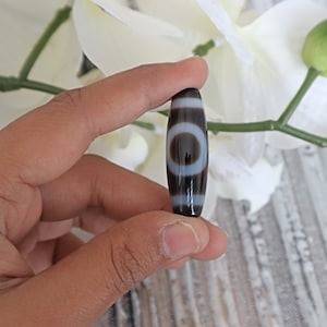 Rare 2 Eye Dzi Bead: Hand Carved Tibetan Agate