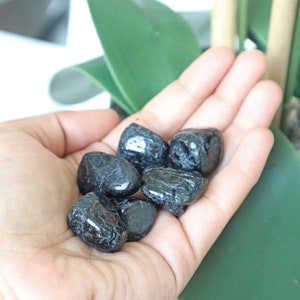 Black Tourmaline Palm Stones (Set of 3): EMF Protector, Root Chakra Crystal