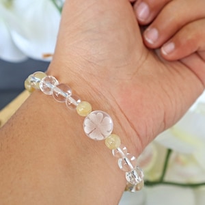 Armband kristalkwarts: handgesneden klavertje vier, rutielkwarts