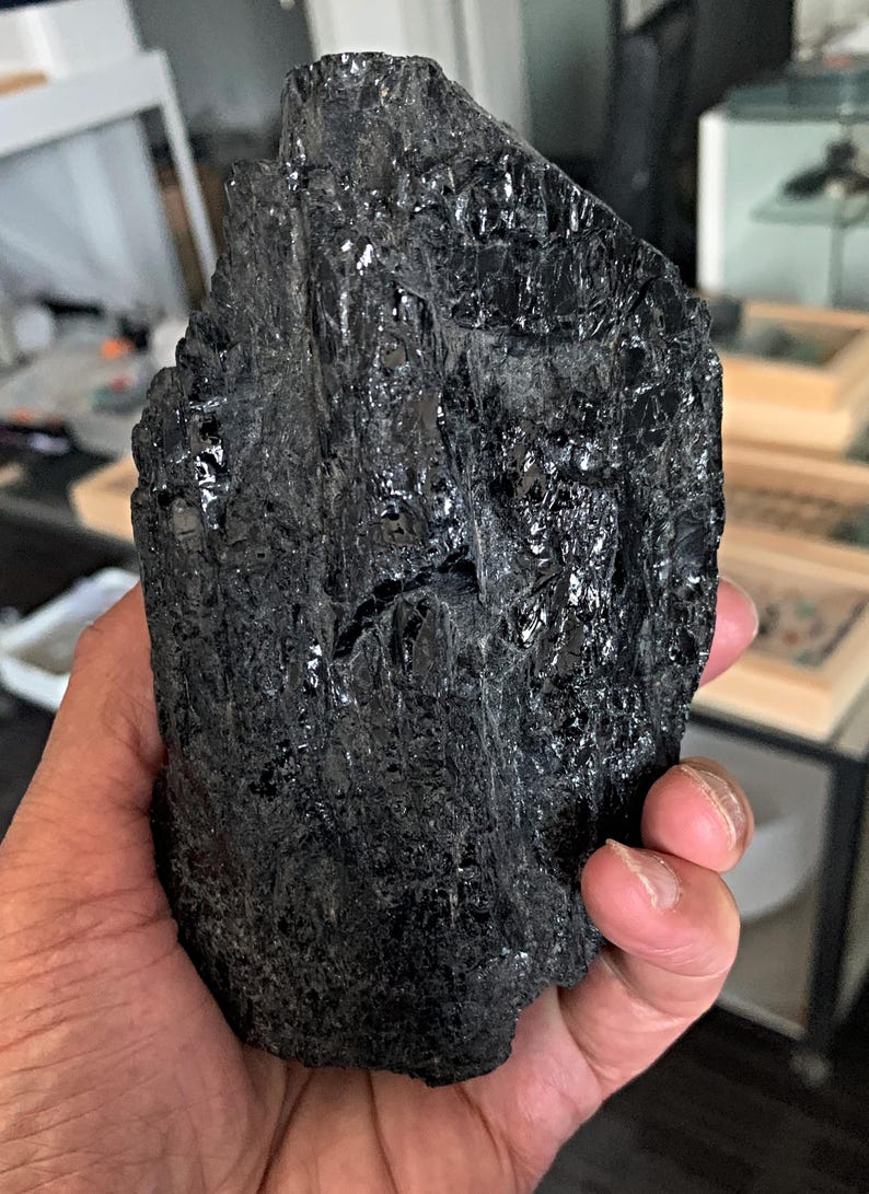 Natural black tourmaline chunk healing stone