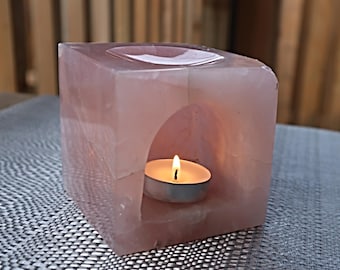 Handgeschnitzter Rosenquarz-Ölbrenner, 3,5 Zoll Würfel-Aromatherapie-Diffusor