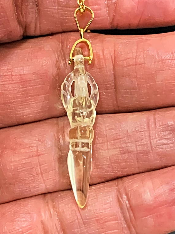 Citrine Vajra Necklace | Tibetan Dorje Amulet Pendant in Silver or