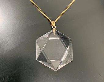 Bergkristalhanger met Davidster | Sterlingzilver vermeil, heilige geometrie