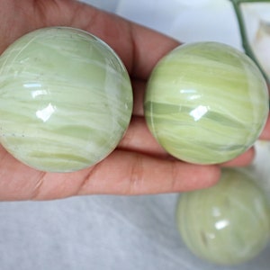 Butter Jade Sphere 45mm, Green Jade Crystal Sphere for Abundance Lucky Stone