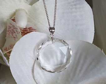 Colar com Pingente de Quartzo Transparente AAAA, Facetado, Redondo, Prata Esterlina | Cristal de Clareza, Energia e Cura