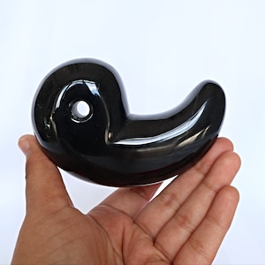 Large Black Onyx Magatama: Japanese Lucky Stone Decor (3.9 Inches)