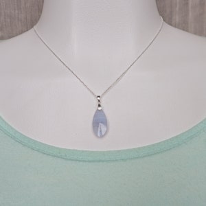 Blue Lace Agate Pendant Necklace Sterling Silver