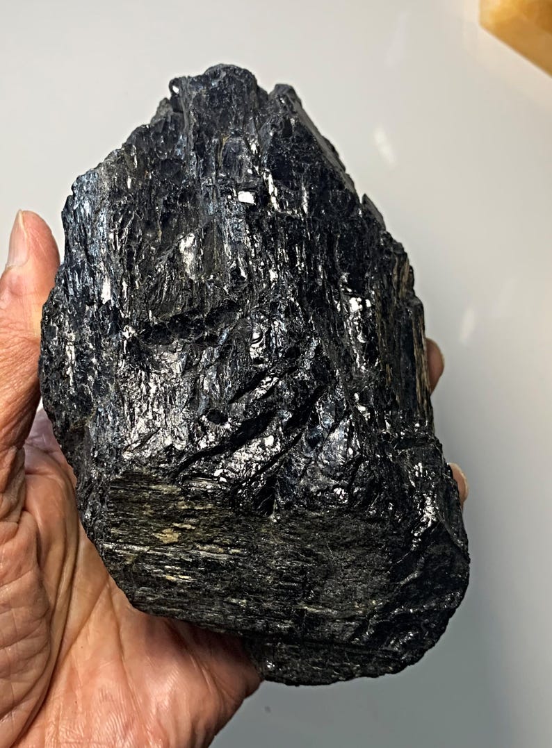 Grounding black tourmaline raw mineral rock