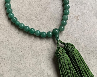 Green Aventurine Juzu Rosary with Tassel: Japanese Nenju 8mm Beads