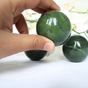 Jade Sphere, Green Canadian Nephrite Jade Sphere for Abundance Lucky Stone