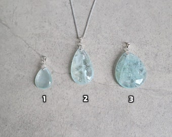 Aquamarine Pendant Necklace Sterling Silver