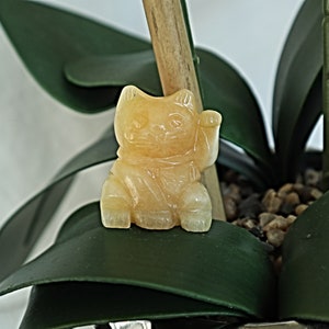 Orange Calcite Beckoning Lucky Cat Crystal | Orange Calcite Maneki Neko | Lucky Cat Home Decor Abundance Gift for Prosperity