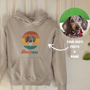 Custom Dog Hoodie Using Dog's Photo + Name, Customized Vintage Pet Hoody, Retro Hoodie with Dog Portrait, Personalized Pet Gift
