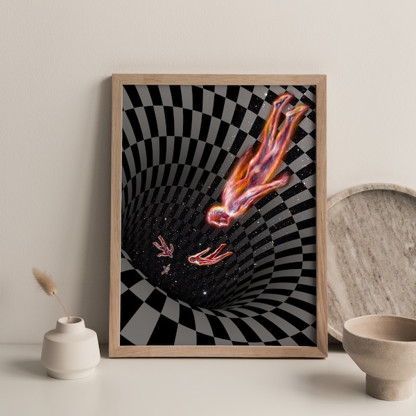 Abyss - Sci-Fi Art, Optical Illusion Wall Decor, Hypnosis Art, Vintage Collage Art, Retro Art, Art Print, Space Artwork, Abstract Collage