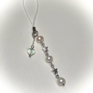 Pearl Star Phone Charm / white, silver, heart charm, dainty, y2k,