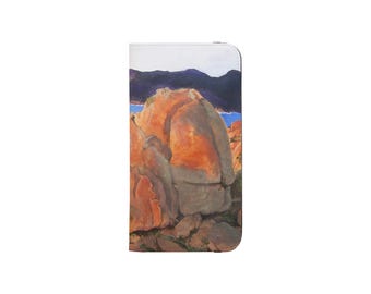 Phone Case Rocky Mountains Illustration Faux Leather Wallet Flip Cover Scenic Landscape Artwork