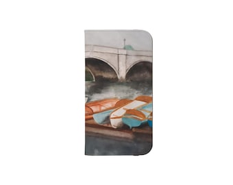 Phone Case Richmond Bridge River Illustration, Faux Leather Wallet Stand