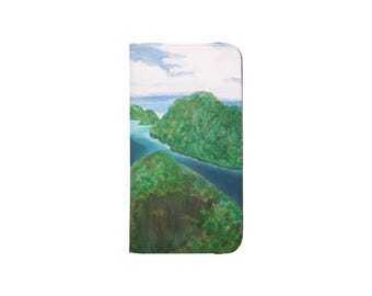 Phone Case Seascape Artwork Faux Leather Wallet Flip Cover Stand Ocean Scenic Illustration