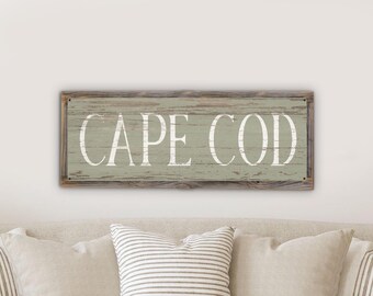 Cape Cod Metal Print Mounted on Reclaimed Wood Frame-Rustic Coastal Sign-Beach Decor