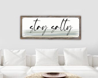 Stay Salty Metal Print Mounted on Reclaimed Wood Frame-Rustic Coastal Sign-Beach House Decor-Beach Inspired Decor-Vacation Home Art