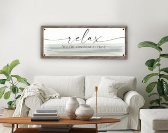 Relax You're On Beach Time  Metal Print Mounted on Reclaimed Wood Frame-Rustic Coastal Sign-Beach Decor-Beach House Decor