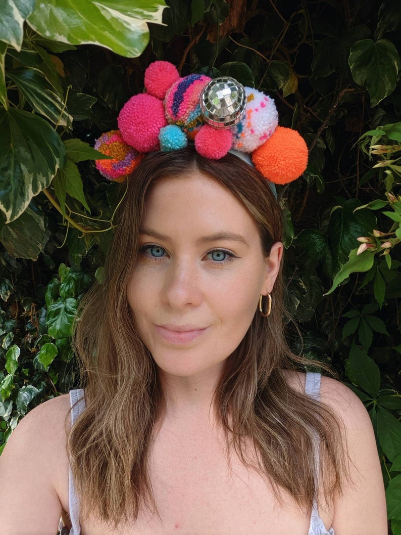 CUSTOM Pom Pom Mirror Disco Ball Festival Crown Headband - Etsy