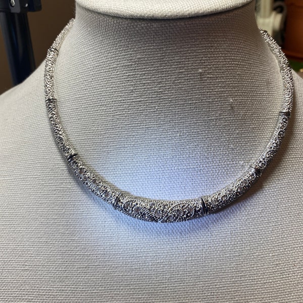 Heirloom Vintage Premier Designs Rhinestone and Marcasite Elegant Choker Collar Necklace Cocktail Evening wear in Original Box Collectable