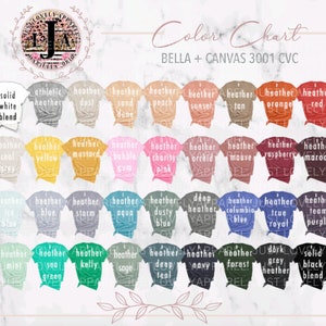 Bella + Canvas 3001 Carta de colores / Descarga digital / Bella Canvas Unisex Tee Mockup / Tabla de tallas incluida / Agregue su propio logotipo