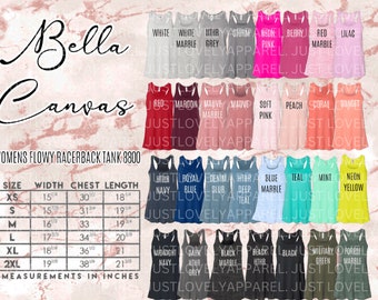 Bella Canvas 8800 digitale download kleurenkaart / Bella tank kleurenkaart / t-shirt business / DTF afdrukken kleurenkaart / zomer tanktops
