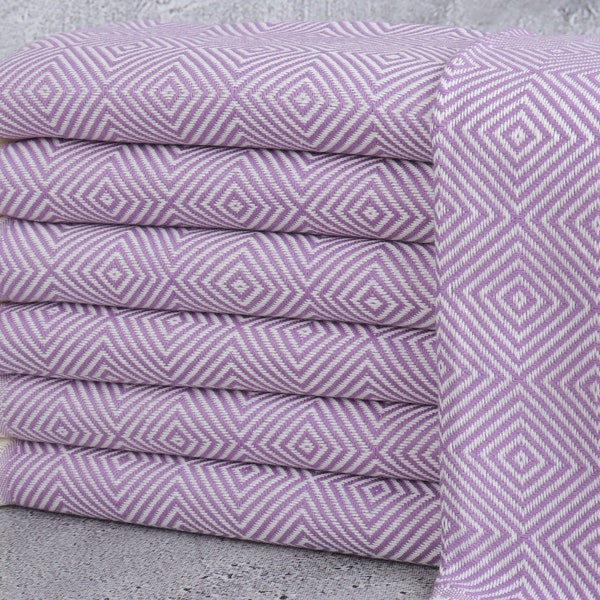 Cotton Woven Tea Towel, Hanging Kitchen Hand Towel, Lilac Towel, Diamond Towel, 20x28 Inches Turkish Towel, Spa Towel, Decor Towel,