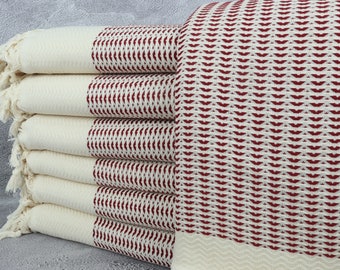 75"x89" Dark Burgundy Cotton Blanket, Bridesmaid Gifts, Personalized Blanket, Boho Throw Blankets, Diamond Blanket, Custom Beach Blanket,